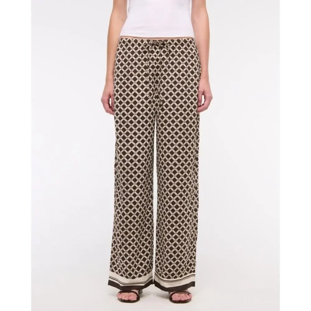 Abercrombie & Fitch Brown Geometric Wide Leg Drapey Pull On Pants Size Small